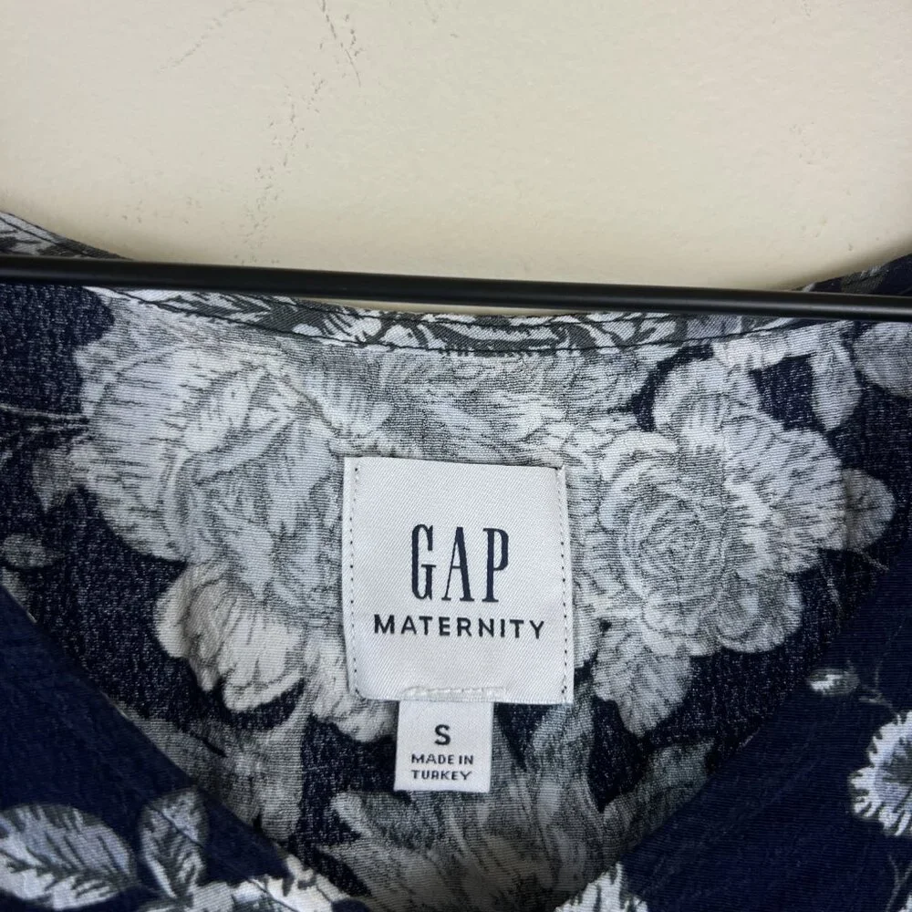 Gap Maternity Blue Floral Printed Puff Sleeve Midi Dress